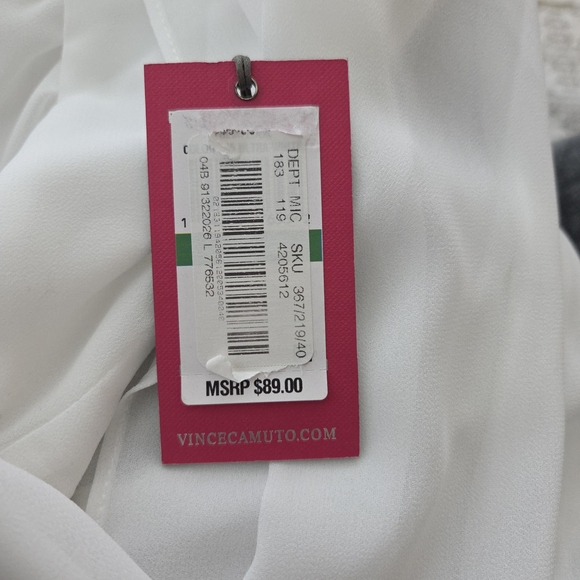 Vince Camuto Sheer Bubble Sleeve White Blouse Size L - Picture 5 of 5